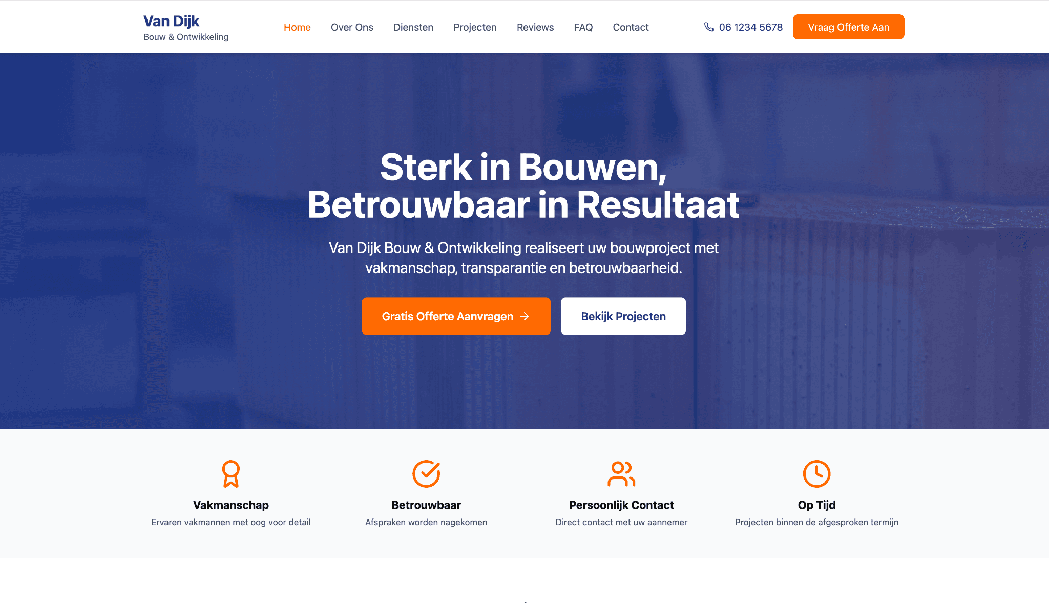 Van Dijk Bouw & Ontwikkeling — Homepage · desktopconcept