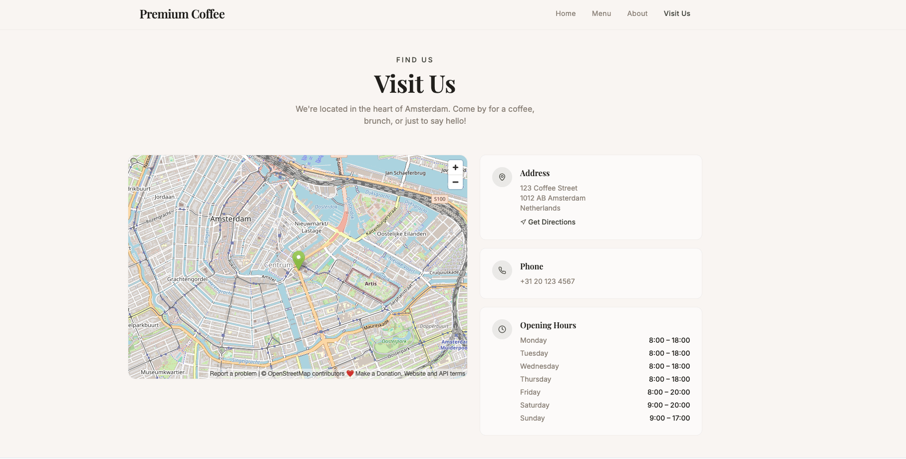 Premium Coffee — Bezoekinformatie